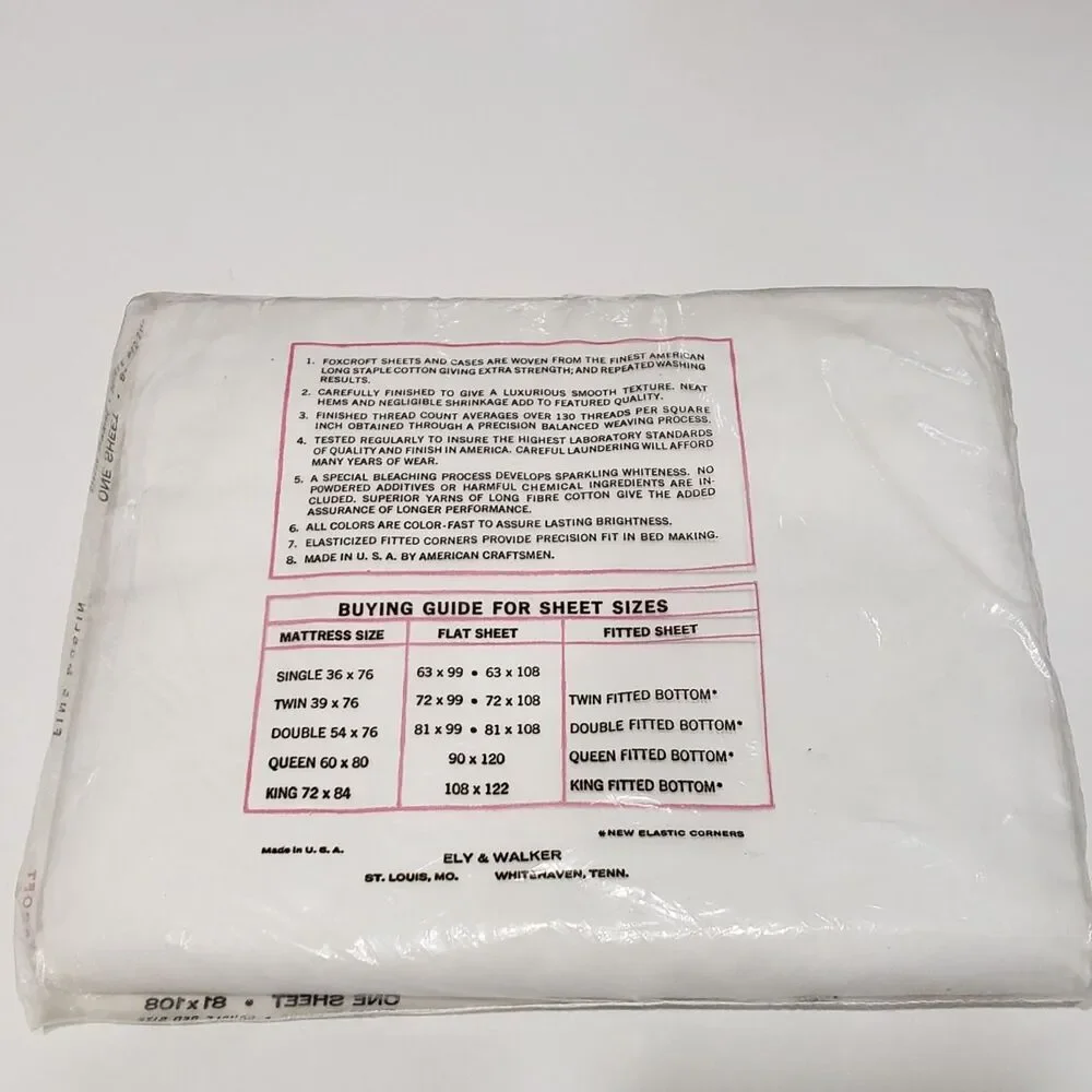 NEW Vintage E&W Ely & Walker Foxcroft Fine Muslin 100% Cotton Double Bed Sheet